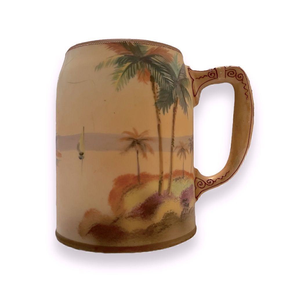 Antique Noritake Nippon Hand Painted Palm Tree Mug